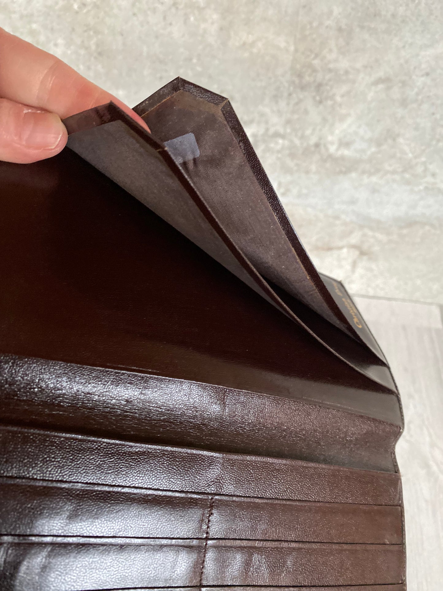 Preloved Authentic CD Brown Leather Bifold Long Wallet Vintage