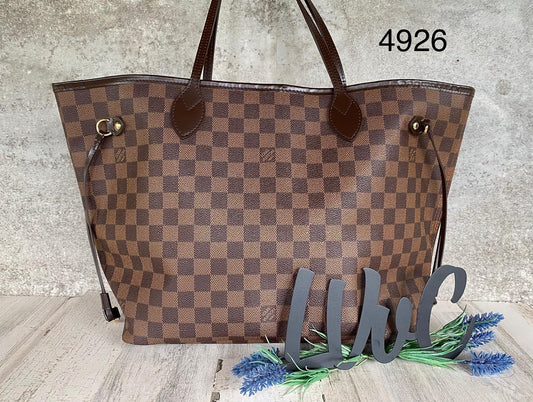 Pre-Loved Authentic Neverfull MM Damier Ebene cherry interior